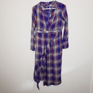 ASOS Blue Cutout Plaid Flannel Long Sleeve Dress